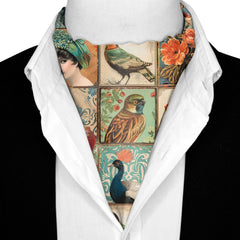 BIRD COLLAGE SILK ASCOT AND POCKET SQUARE SET – PREMIUM COLLECTION