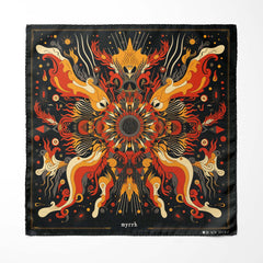 FIRE DRAGON SILK ASCOT WITH LAPEL PIN AND POCKET SQUARE