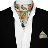 BIRD COLLAGE SILK ASCOT AND POCKET SQUARE SET – PREMIUM COLLECTION