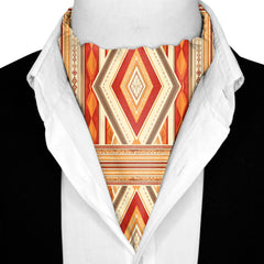 COLORFUL IKAT ETHNIC SILK ASCOT WITH LAPEL PIN AND POCKET SQUARE