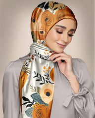 FLORAL FRAME WITH FLOWERS SILK WOMEN HIJAB - PREMIUM COLLECTION