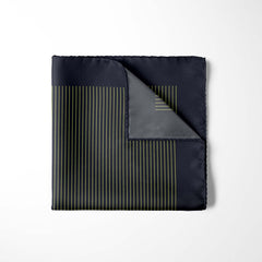 NAVY AND FERN GREEN STRIPE SILK POCKET SQUARE
