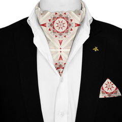 BEAUTIFUL STAR GEOMETRIC SILK ASCOT WITH LAPEL PIN AND POCKET SQUARE