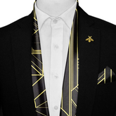 CHIC GOLDEN SILK SCARF WITH LAPEL PIN AND POCKET SQUARE