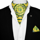 CHINESE DRAGON SILK ASCOT WITH LAPEL PIN AND POCKET SQUARE