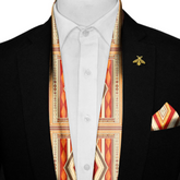 COLORFUL IKAT ETHNIC SILK SCARF WITH LAPEL PIN AND POCKET SQUARE