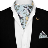 DANCING CRENIES SILK ASCOT WITH LAPEL PIN AND POCKET SQUARE