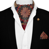 DONNA POBUK SILK ASCOT WITH LAPEL PIN AND POCKET SQUARE