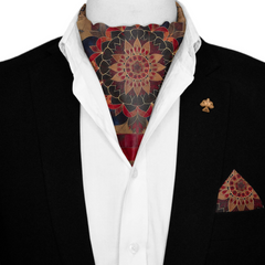 DONNA POBUK SILK ASCOT WITH LAPEL PIN AND POCKET SQUARE