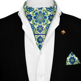 ELEGANT ABSTRACT FLORAL SILK ASCOT WITH LAPEL PIN AND POCKET SQUARE