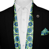 ELEGANT ABSTRACT FLORAL SILK SCARF WITH LAPEL PIN AND POCKET SQUARE