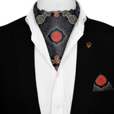ABSTRACT IKAT SILK ASCOT WITH LAPEL PIN AND POCKET SQUARE
