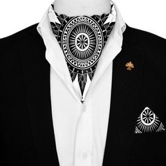 ETHNIC MANDALA SILK ASCOT WITH LAPEL PIN AND POCKET SQUARE