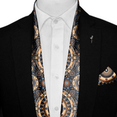 ETHNIC TRIBAL ROUND SILK SCARF WITH LAPEL PIN AND POCKET SQUARE