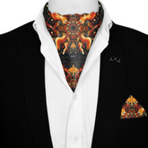 FIRE DRAGON SILK ASCOT WITH LAPEL PIN AND POCKET SQUARE