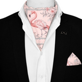 FLAMINGO SILK ASCOT WITH LAPEL PIN AND POCKET SQUARE