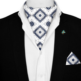 GEOMETRIC ABSTRACT SILK ASCOT WITH LAPEL PIN AND POCKET SQUARE