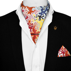 ABSTRACT KEYNOTE SILK ASCOT WITH LAPEL PIN AND POCKET SQUARE