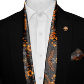 HALLOWEEN TREE SILK SCARF WITH LAPEL PIN AND POCKET SQUARE
