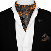 HALLOWEEN TREE SILK ASCOT WITH LAPEL PIN AND POCKET SQUARE