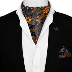 HALLOWEEN TREE SILK ASCOT WITH LAPEL PIN AND POCKET SQUARE