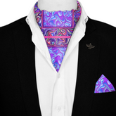 HOLOGRAPHIC IN NEON SILK ASCOT WITH LAPEL PIN AND POCKET SQUARE