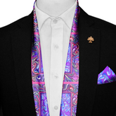 HOLOGRAPHIC IN NEON SILK SCARF WITH LAPEL PIN AND POCKET SQUARE