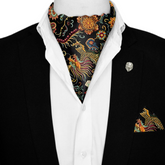 JAPANESE CULTURE SILK ASCOT WITH LAPEL PIN AND POCKET SQUARE