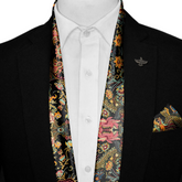 JAPANESE CULTURE SILK SCARF WITH LAPEL PIN AND POCKET SQUARE