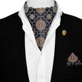 LUXURY ROYAL PATTERN SILK ASCOT WITH LAPEL PIN AND POCKET SQUARE