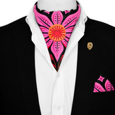 MEXICAN FLOWER SILK ASCOT WITH LAPEL PIN AND POCKET SQUARE