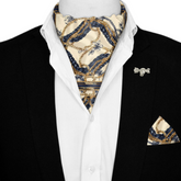 NEW BELT CHAIN SILK ASCOT WITH LAPEL PIN AND POCKET SQUARE