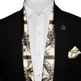 NEW BELT CHAIN SILK SCARF WITH LAPEL PIN AND POCKET SQUARE