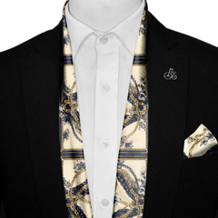 NEW BELT CHAIN SILK SCARF WITH LAPEL PIN AND POCKET SQUARE