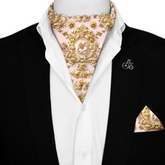 ORNATEL PATTERN SILK ASCOT WITH LAPEL PIN AND POCKET SQUARE