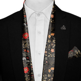 ORGANIC DARK FLORAL SILK SCARF WITH LAPEL PIN AND POCKET SQUARE