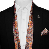 ORNAMENTAL PAISLEY SILK SCARF WITH LAPEL PIN AND POCKET SQUARE