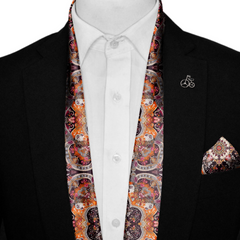 ORNAMENTAL PAISLEY SILK SCARF WITH LAPEL PIN AND POCKET SQUARE