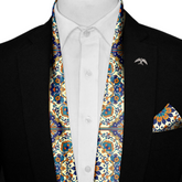 ARABESQUE VINTAGE ELEGANT SILK SCARF WITH LAPEL PIN AND POCKET SQUARE