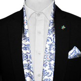 SNOWFLAKE TREE SILK SCARF WITH LAPEL PIN AND POCKET SQUARE