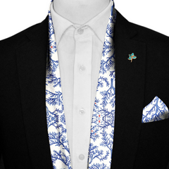 SNOWFLAKE TREE SILK SCARF WITH LAPEL PIN AND POCKET SQUARE