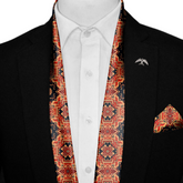 AUTUMN LEAF SILK SCARF WITH LAPEL PIN AND POCKET SQUARE