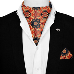AUTUMN LEAF SILK ASCOT WITH LAPEL PIN AND POCKET SQUARE