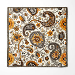 A DITSY PAISLEY SILK ASCOT WITH LAPEL PIN AND POCKET SQUARE