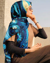 Printed Silk Hijab | Ladies Head Scarf | Black Wolf