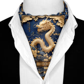 GOLD DRAGON SILK ASCOT WITH LAPEL PIN AND POCKET SQUARE