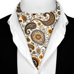 A DITSY PAISLEY SILK ASCOT WITH LAPEL PIN AND POCKET SQUARE