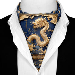 GOLD DRAGON SILK ASCOT AND POCKET SQUARE SET – PREMIUM COLLECTION
