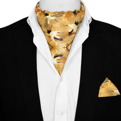 CRANE BIRDS SILK ASCOT AND POCKET SQUARE SET – PREMIUM COLLECTION