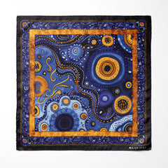 HAND DRAWN ABSTRACTSILK ASCOT WITH LAPEL PIN AND POCKET SQUARE